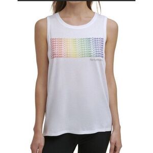 Calvin Klein Performance Women's White Rainbow Mini Logo Tank Top Small NWT